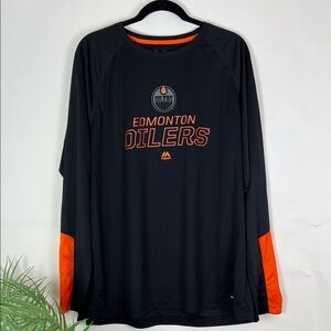 Majestic Edmonton Oilers Black and Orange Long Sleeve Shirt